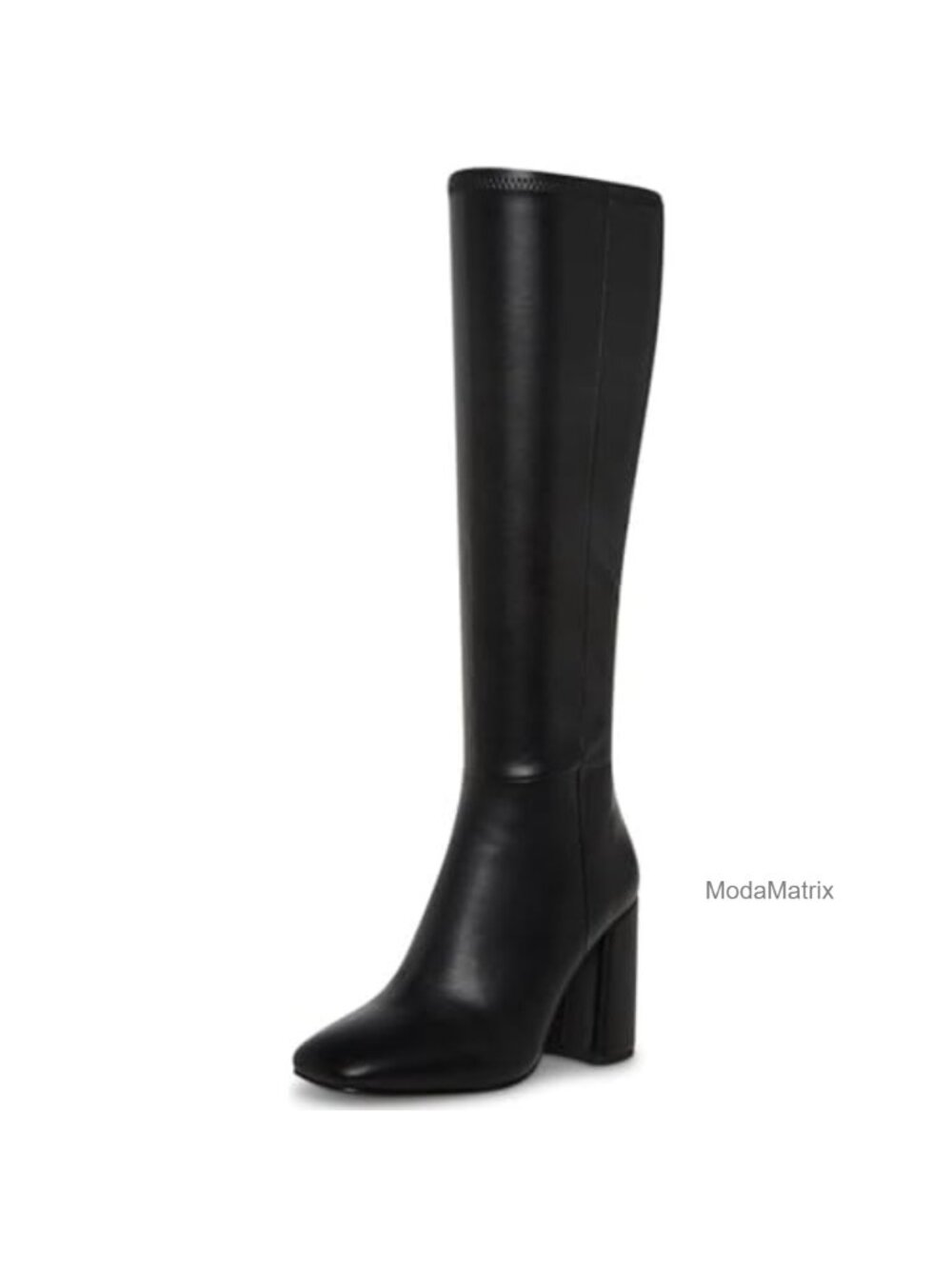 Faux Leather Knee High Boots Square Toe Chunky Heel Side Zip